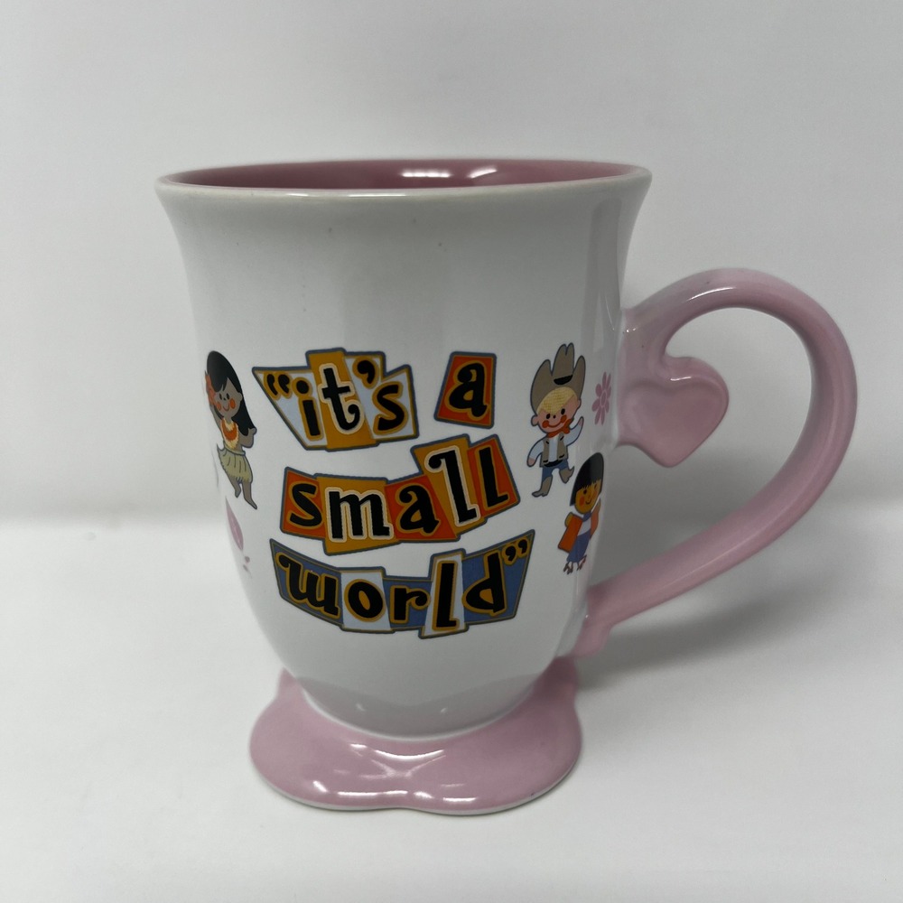Disney Parks It's a Small World Pin Pedestal Coffee Mug‎ Heart Handle